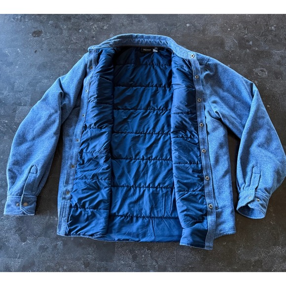 Marmot Insulated Snap Front Work Shirt Jacket Blue Mens Large Warm Thick Outdoor - Picture 8 of 16